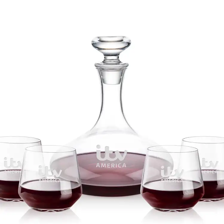 Elliston Wine Decanter 33 oz and 4 Sturgis Stemless Wine Glasses
