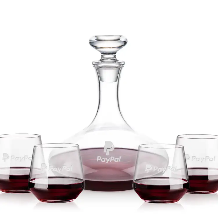 Elliston Wine Decanter 33 oz and 4 Tucson Stemless Wine Glasses