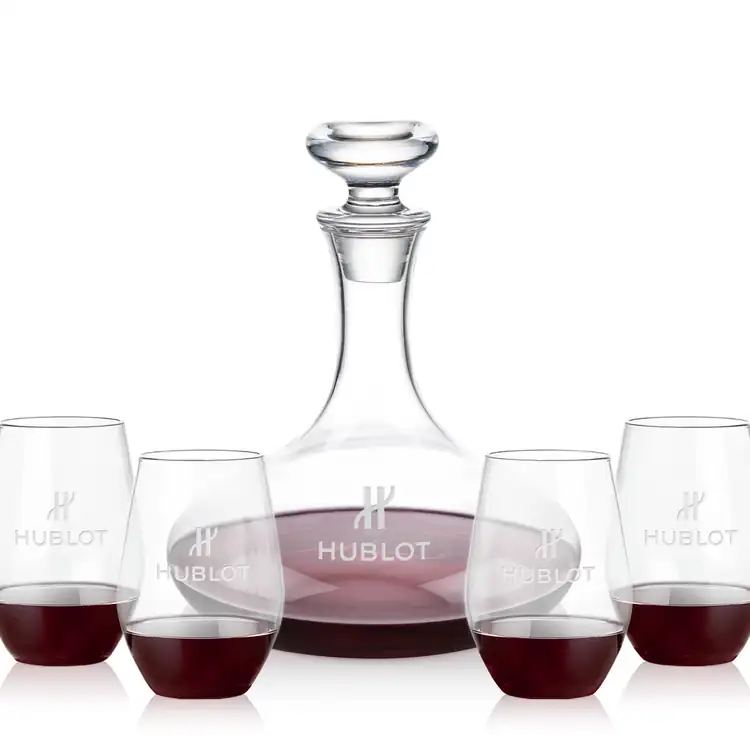 Elliston Wine Decanter 33 oz and 4 Vale Stemless Wine Glasses