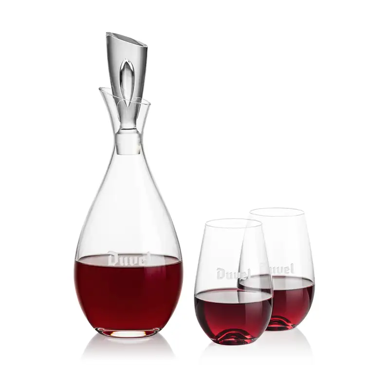 Juliette Wine Decanter 32 oz and 2 Boston Stemless Wine Glasses