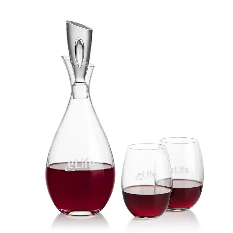 Ensemble carafe à vin Juliette 32 oz et 2 verres à vin sans pied Carlita