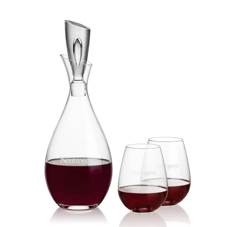 Juliette Wine Decanter 32 oz and 2 Edderton Stemless Wine Glasses
