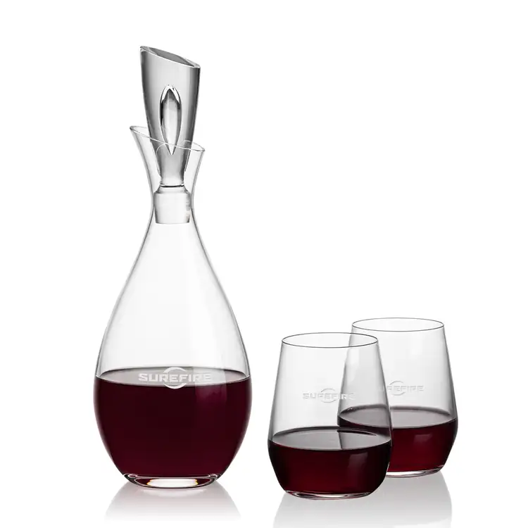 Juliette Wine Decanter 32 oz and 2 Germain Stemless Wine Glasses