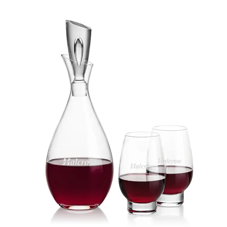 Juliette Wine Decanter 32 oz and 2 Glenarden Stemless Wine Glasses