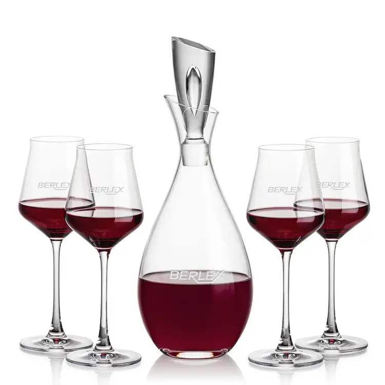 Juliette Wine Decanter 32 oz and 4 Bretton Wine Glasses