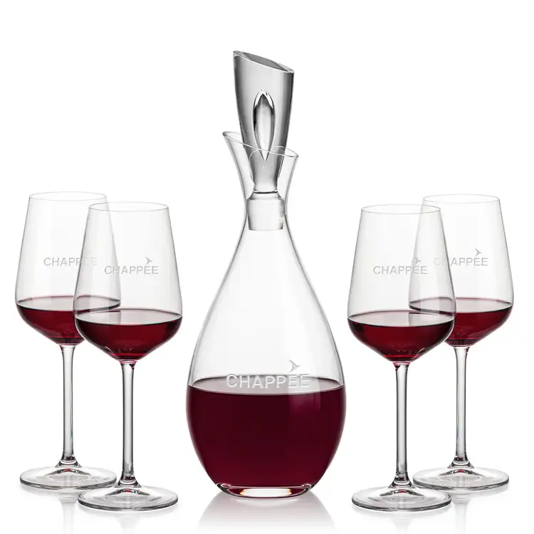 Juliette Wine Decanter 32 oz and 4 Elderwood Wine Glasses