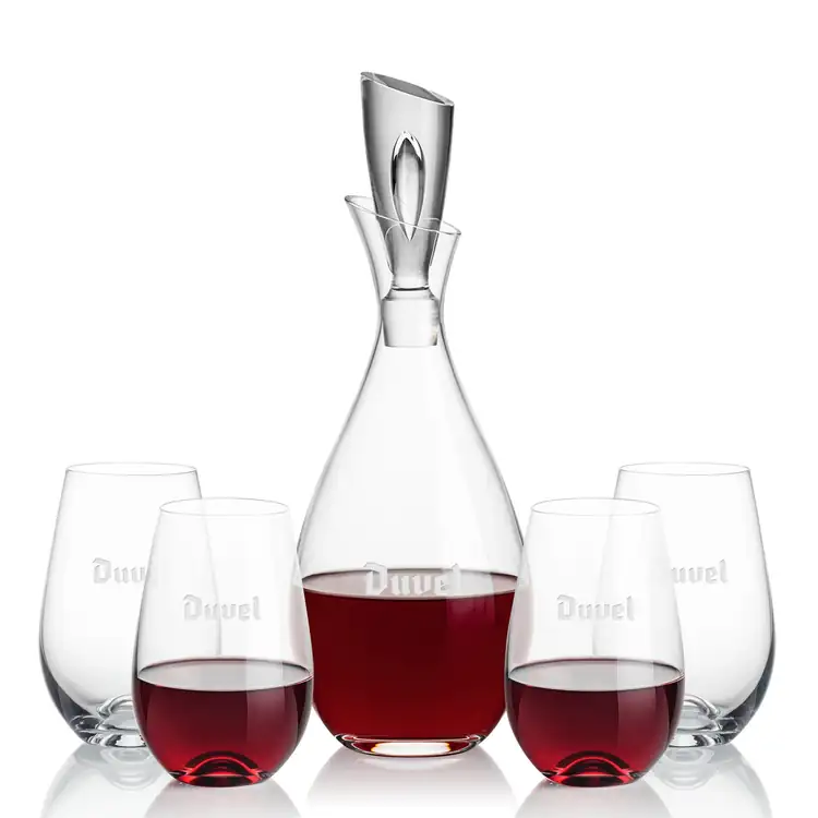 Juliette Wine Decanter 32 oz and 4 Boston Stemless Wine Glasses