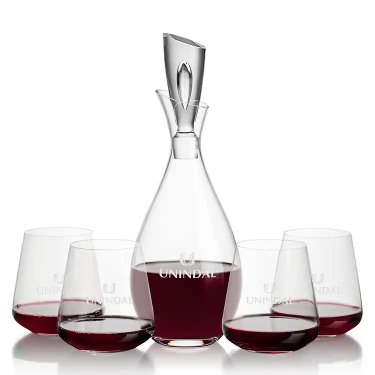 Juliette Wine Decanter 32 oz and 4 Breckland Stemless Wine Glasses