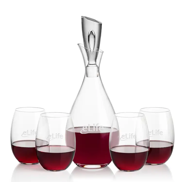 Juliette Wine Decanter 32 oz and 4 Carlita Stemless Wine Glasses