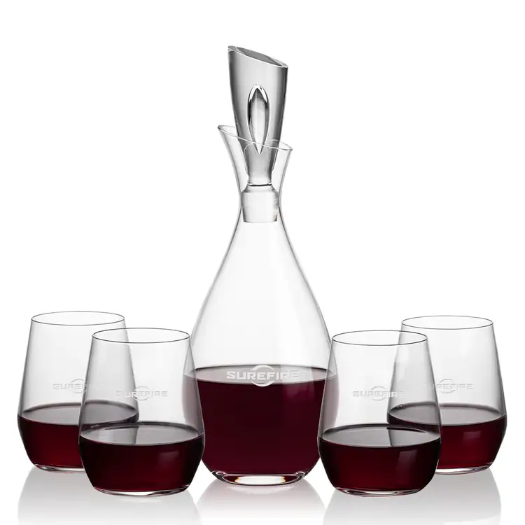Ensemble carafe à vin Juliette 32 oz et 4 verres à vin sans pied Germain
