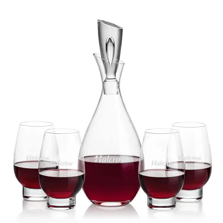Juliette Wine Decanter 32 oz and 4 Glenarden Stemless Wine Glasses