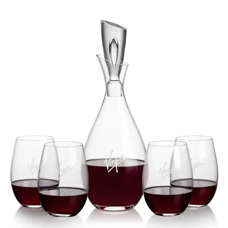 Juliette Wine Decanter 32 oz and 4 Laurent Stemless Wine Glasses