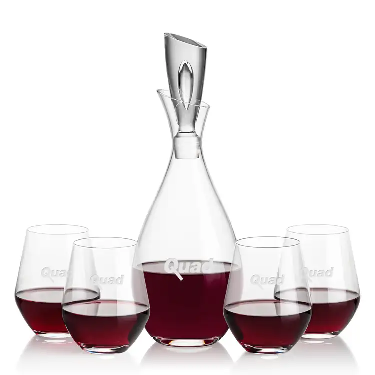 Juliette Wine Decanter 32 oz and 4 Reina Stemless Wine Glasses