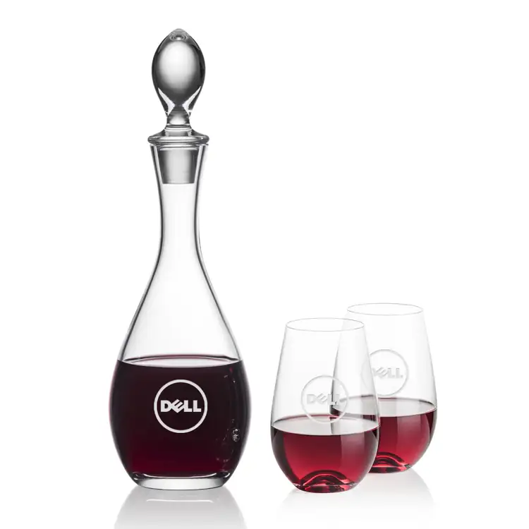 Malvern Wine Decanter 32 oz and 2 Boston Stemless Wine Glasses