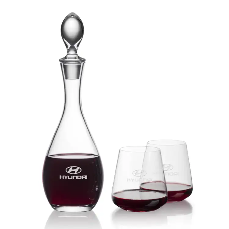 Malvern Wine Decanter 32 oz and 2 Breckland Stemless Wine Glasses