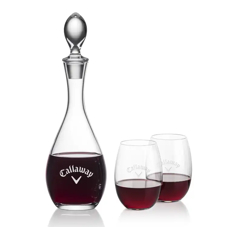 Malvern Wine Decanter 32 oz and 2 Carlita Stemless Wine Glasses