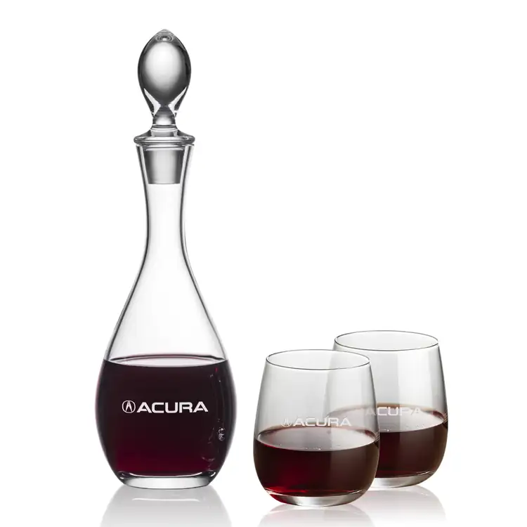 Malvern Wine Decanter 32 oz and 2 Crestview Stemless Wine Glasses