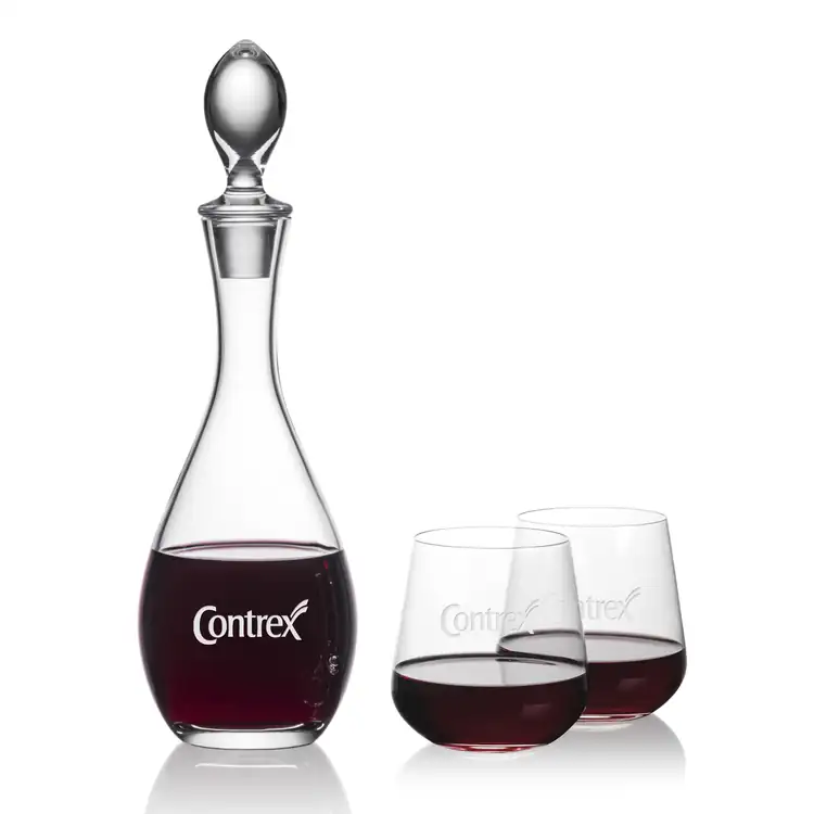 Malvern Wine Decanter 32 oz and 2 Howden Stemless Wine Glasses