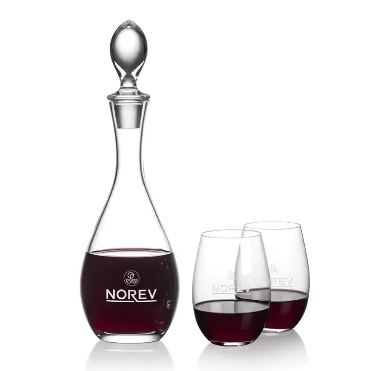 Malvern Wine Decanter 32 oz and 2 Laurent Stemless Wine Glasses