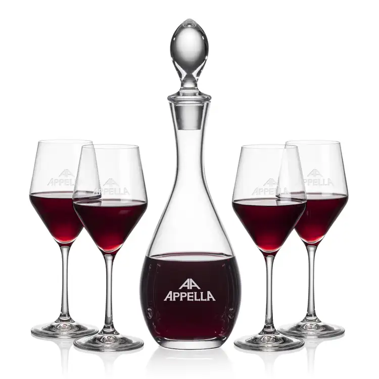 Malvern Wine Decanter 32 oz and 4 Bengston Wine Glasses