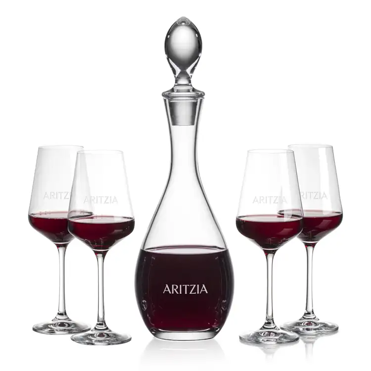 Malvern Wine Decanter 32 oz and 4 Breckland Wine Glasses