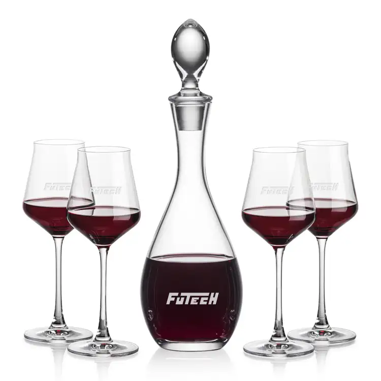 Malvern Wine Decanter 32 oz and 4 Bretton Wine Glasses