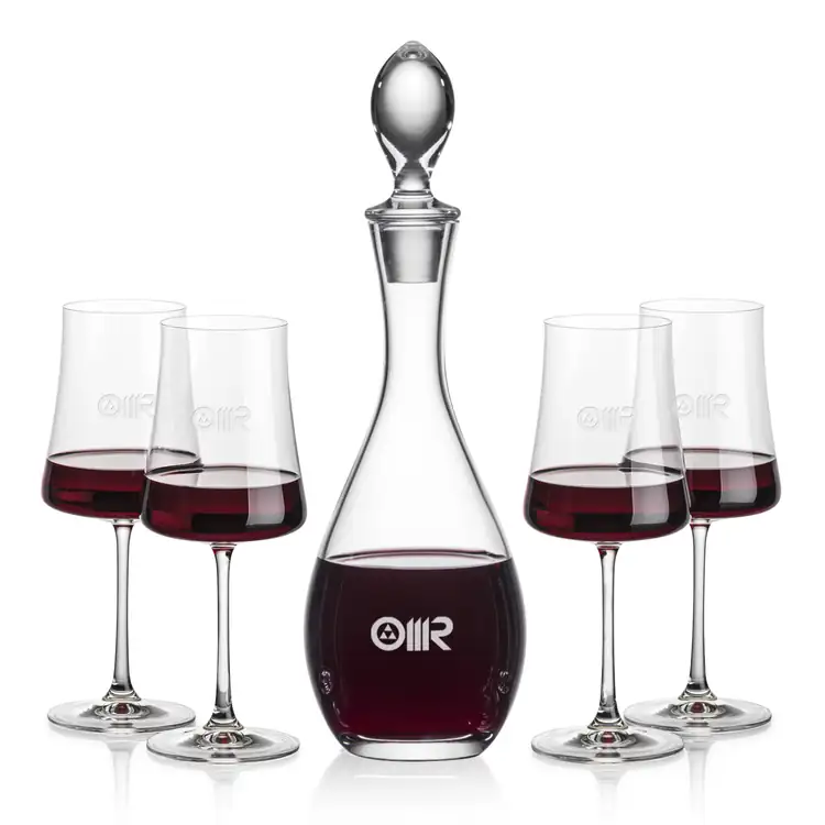 Malvern Wine Decanter 32 oz and 4 Dakota Wine Glasses