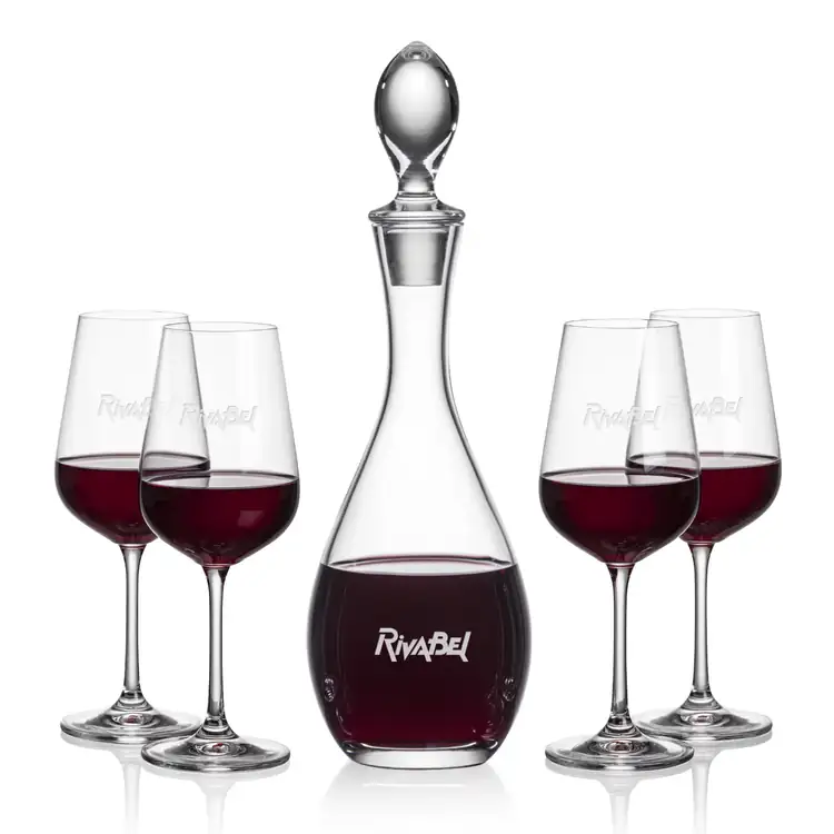 Malvern Wine Decanter 32 oz and 4 Laurent Wine Glasses