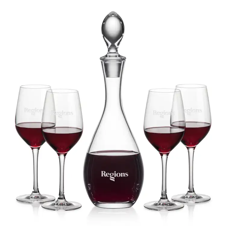 Malvern Wine Decanter 32 oz and 4 Lethbridge Wine Glasses