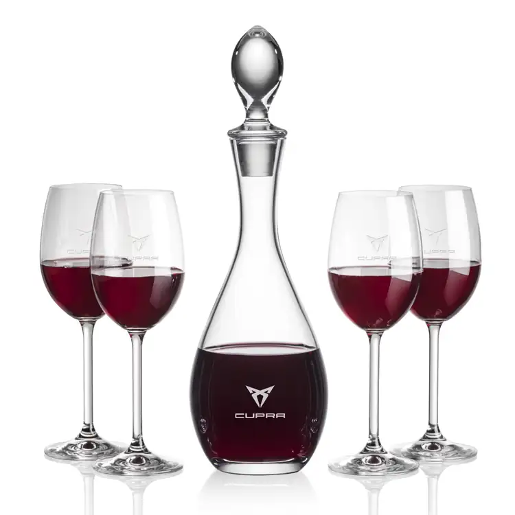 Malvern Wine Decanter 32 oz and 4 Naples Wine Glasses
