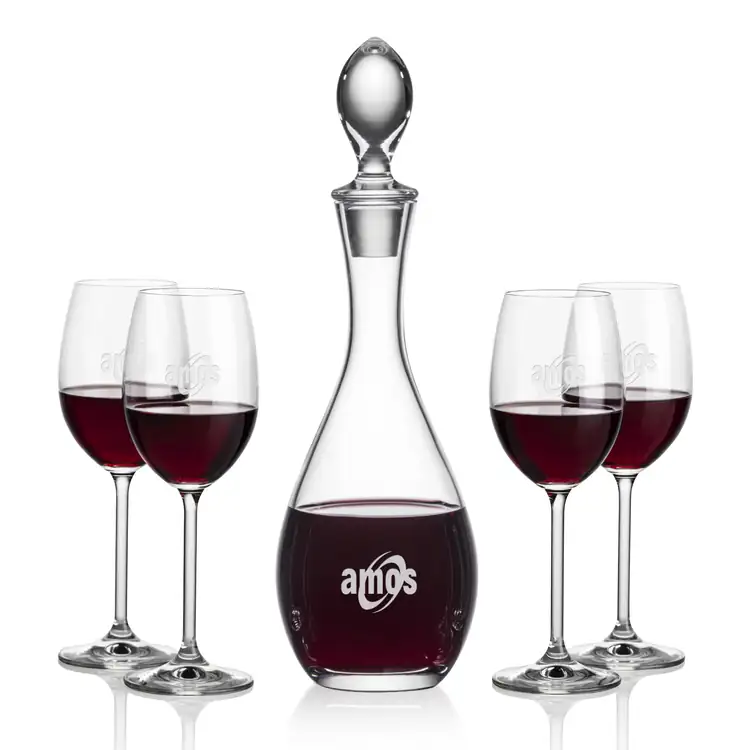 Malvern Wine Decanter 32 oz and 4 Woodbridge Wine Glasses