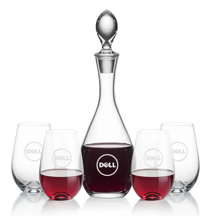 Malvern Wine Decanter 32 oz and 4 Boston Stemless Wine Glasses