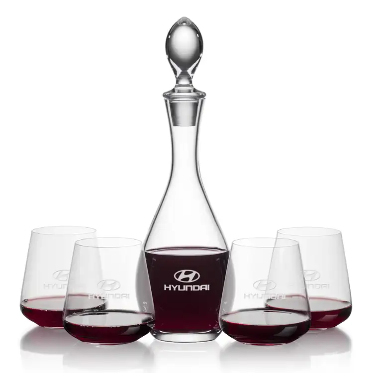Malvern Wine Decanter 32 oz and 4 Breckland Stemless Wine Glasses