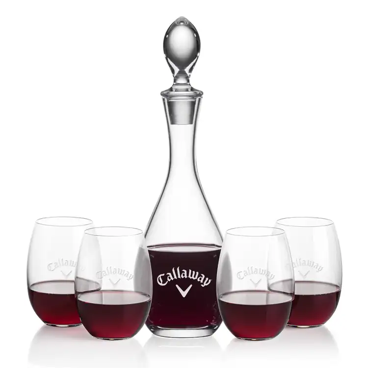 Malvern Wine Decanter 32 oz and 4 Carlita Stemless Wine Glasses