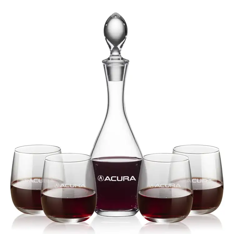 Malvern Wine Decanter 32 oz and 4 Crestview Stemless Wine Glasses