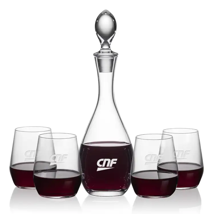 Ensemble carafe à vin Malvern 32 oz et 4 verres à vin sans pied Germain