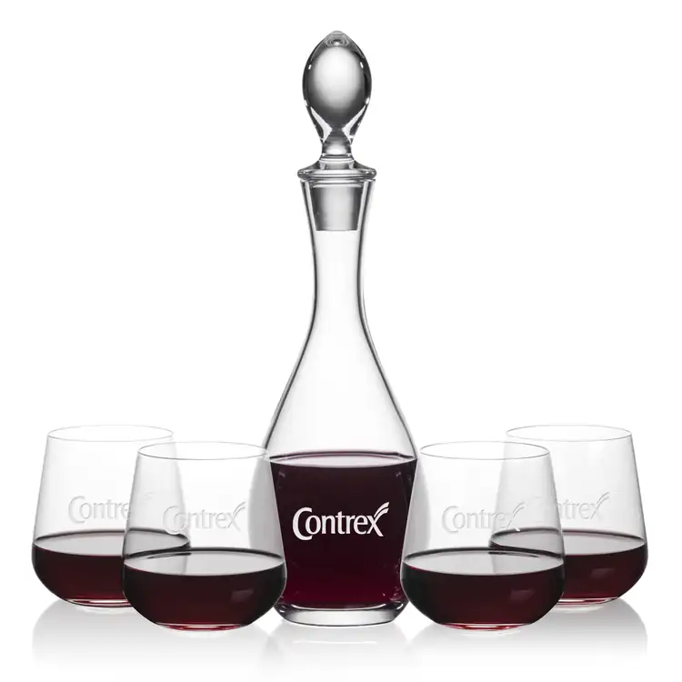 Malvern Wine Decanter 32 oz and 4 Howden Stemless Wine Glasses