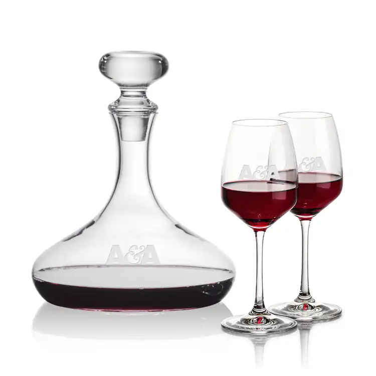Stratford Wine Decanter 32 oz and 2 Oldham Wine Glasses