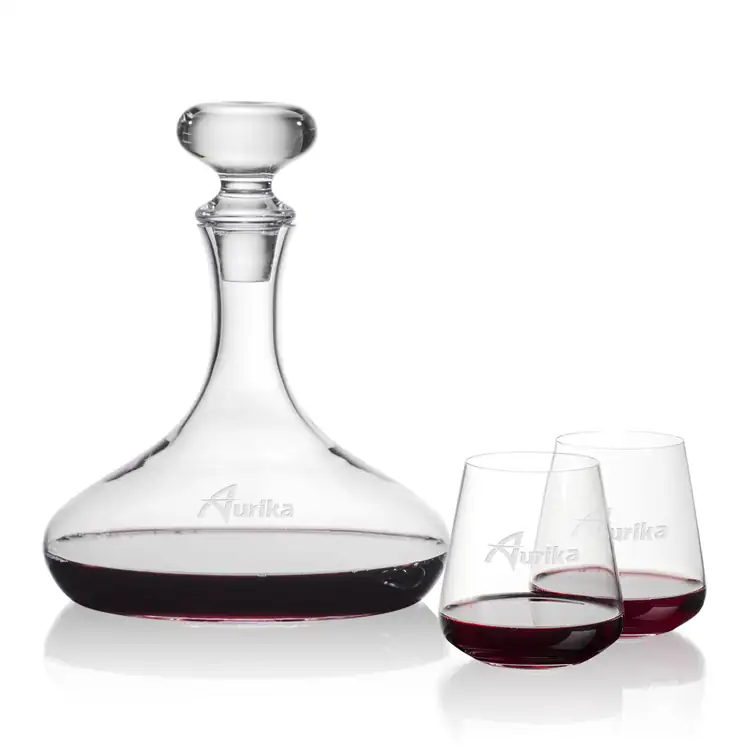 Stratford Wine Decanter 32 oz and 2 Breckland Stemless Wine Glasses