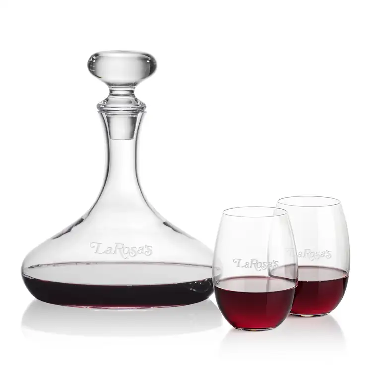 Stratford Wine Decanter 32 oz and 2 Carlita Stemless Wine Glasses
