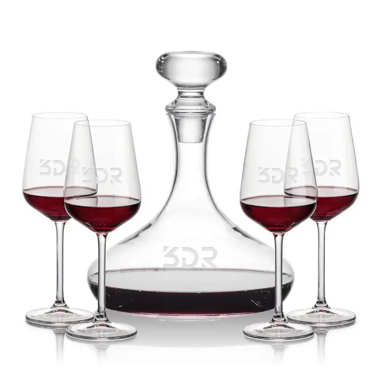 Stratford Wine Decanter 32 oz and 4 Elderwood Wine Glasses