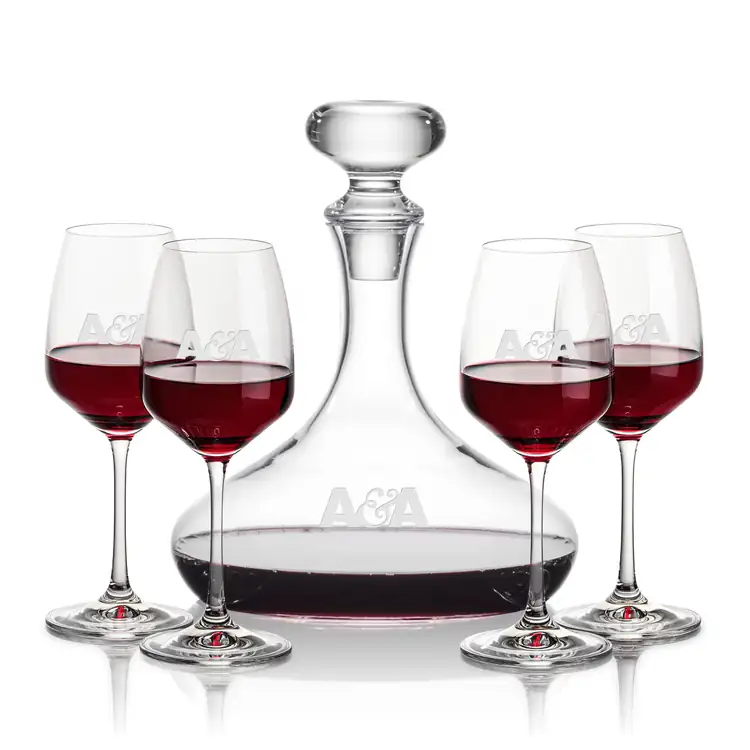 Stratford Wine Decanter 32 oz and 4 Oldham Wine Glasses
