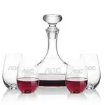 Stratford Wine Decanter 32 oz and 4 Boston Stemless Wine Glasses