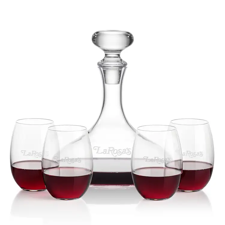 Stratford Wine Decanter 32 oz and 4 Carlita Stemless Wine Glasses