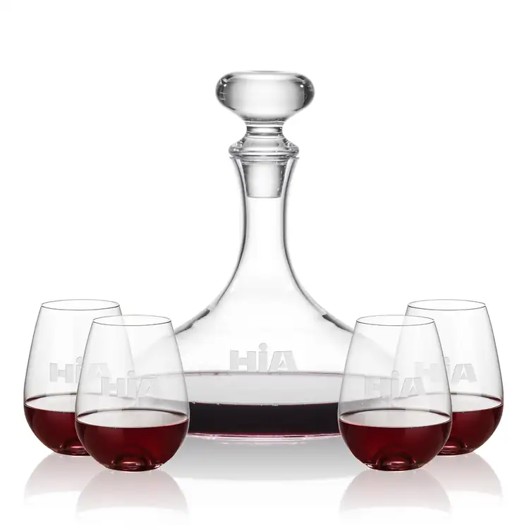 Stratford Wine Decanter 32 oz and 4 Edderton Stemless Wine Glasses