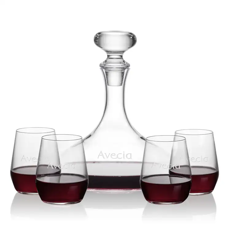 Stratford Wine Decanter 32 oz and 4 Germain Stemless Wine Glasses