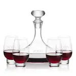 Stratford Wine Decanter 32 oz and 4 Glenarden Stemless Wine Glasses