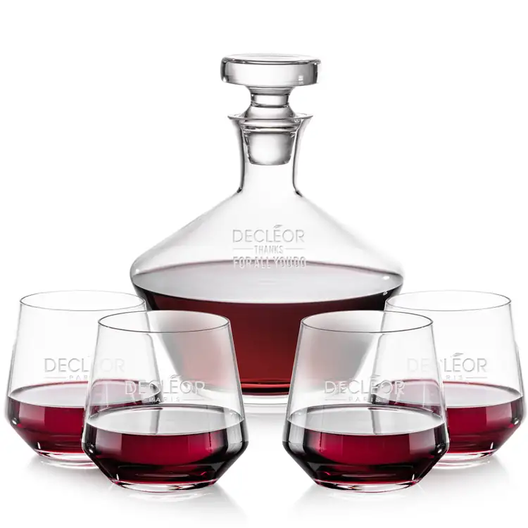 Tucson Wine Decanter 54 oz and 4 Stemless Wine Glasses