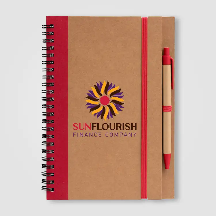 Kraft Hard Cover Spiral Notebook with Pen #9