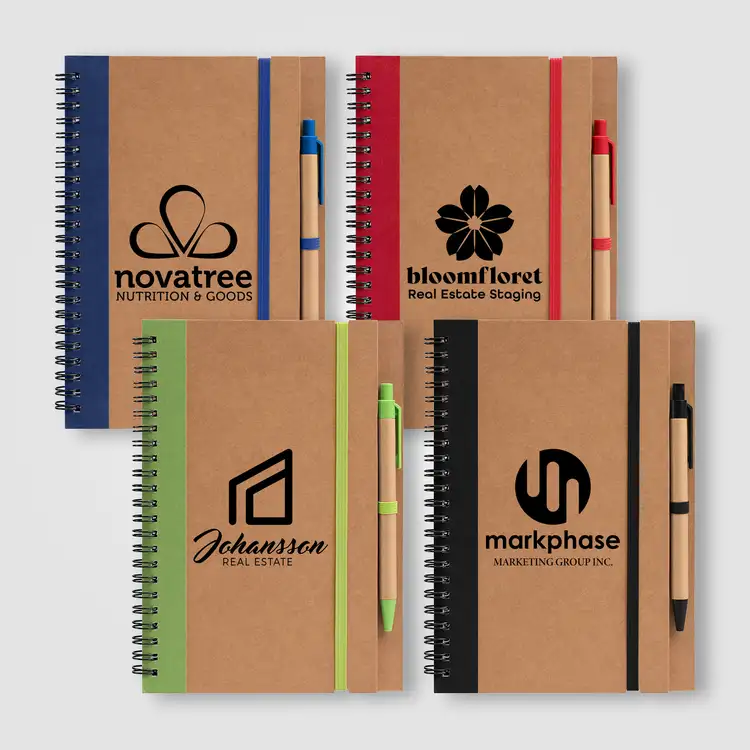 Kraft Hard Cover Spiral Notebook with Pen